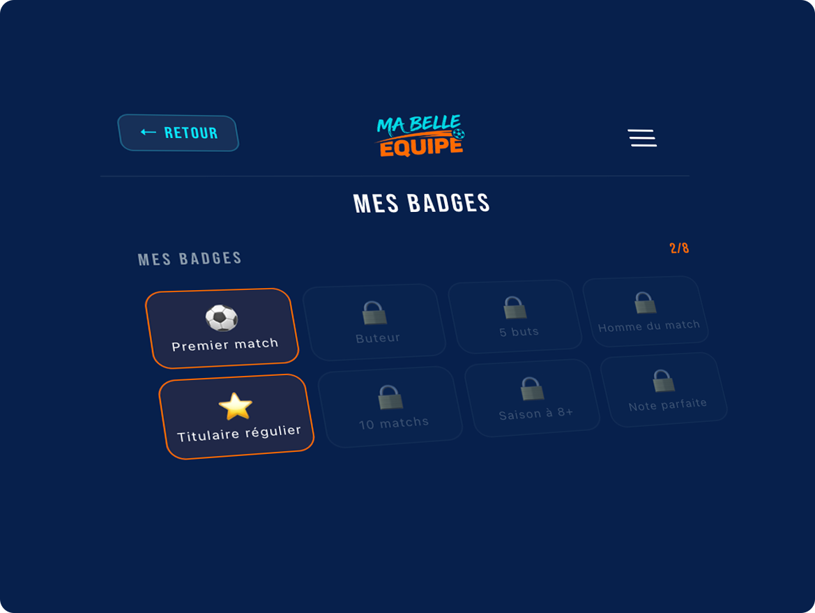 Badges et progression — Ma Belle Équipe